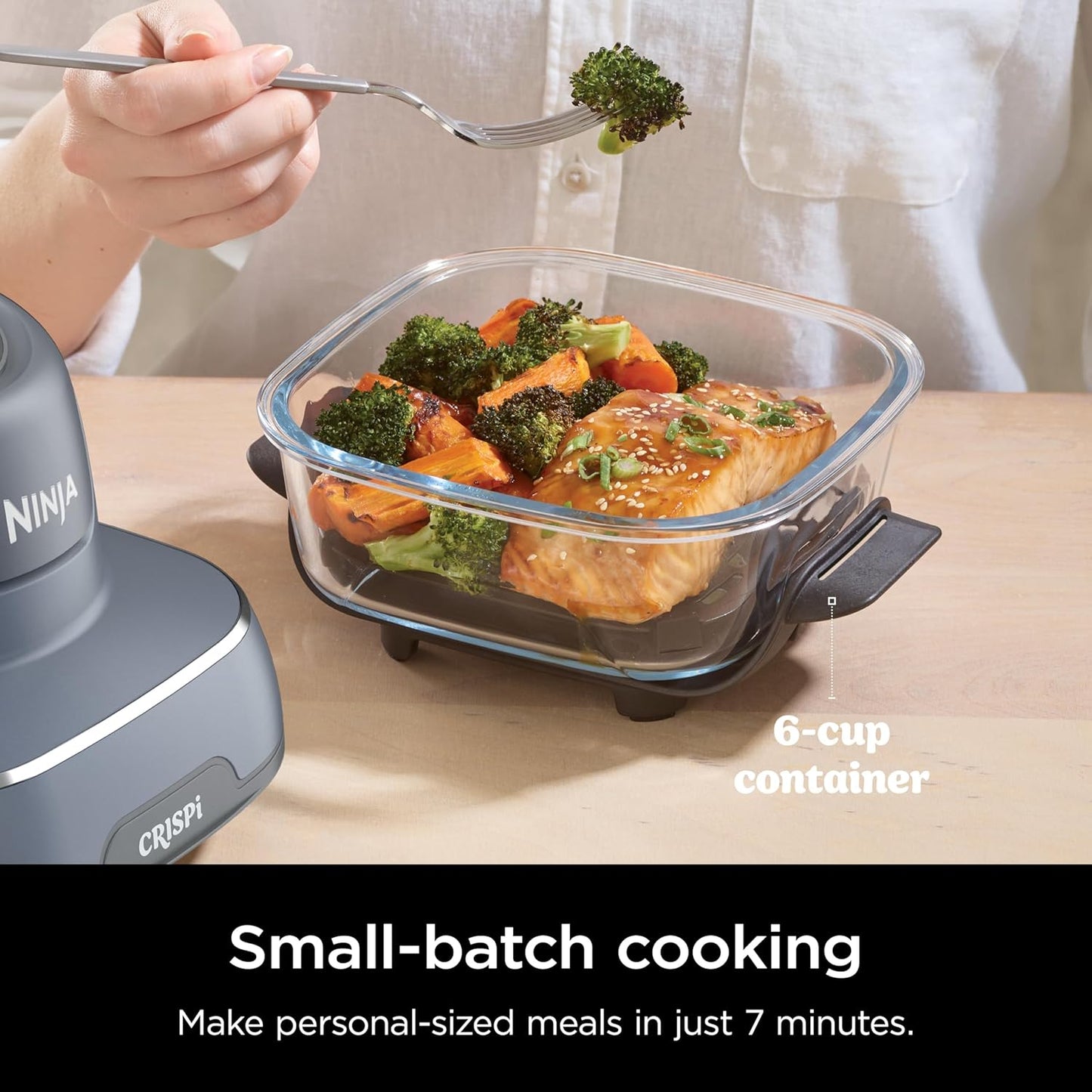 Portable Glass Air Fryer Cooking System, 1500W, 4QT & 6-Cup TempWare Glass Containers with Storage Lids, Microwave, Freezer & Dishwasher Safe, Cyberspace Gray